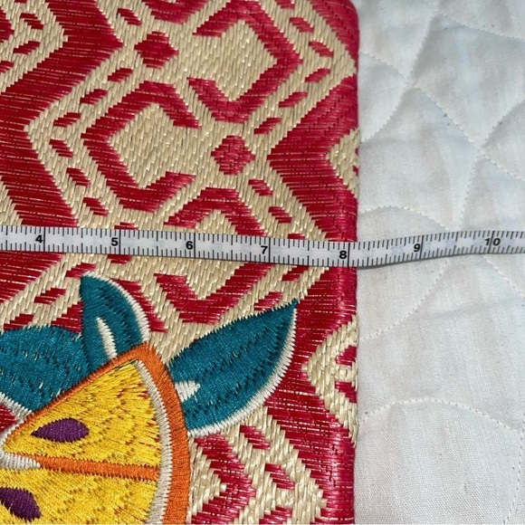 Vera Bradley red patterned clutch bag with lemon, teal trim and strap - Picture 7 of 7